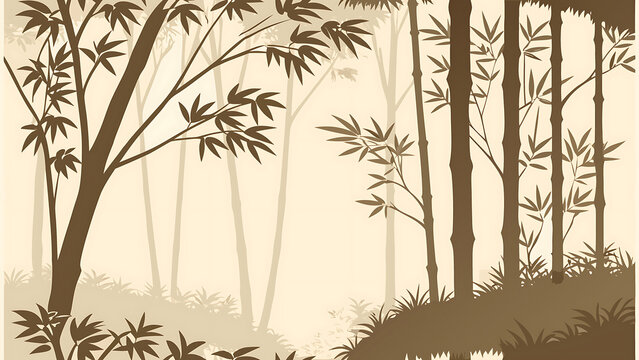 Bamboo forest vector illustration with silhouetted trunks and leaves for zen background design use.