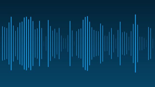 Minimal white audio waveform / sound equalizer bars on a dark blue background.