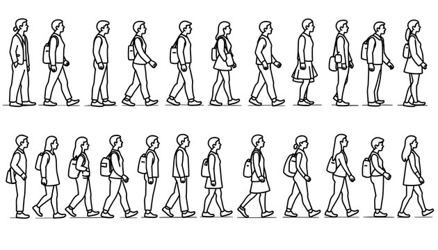 People walking in sequence with backpacks and bags for animation.