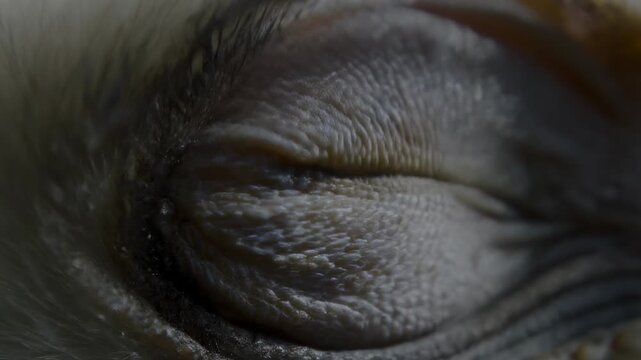 Close up of a reptile eye blinking and focusing in natural lighting