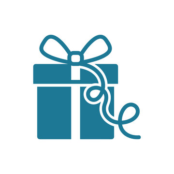 Blue gift box icon with ribbon bow for celebration and holidays