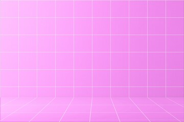 Fototapeta premium Pink neon grid room background with glowing futuristic walls