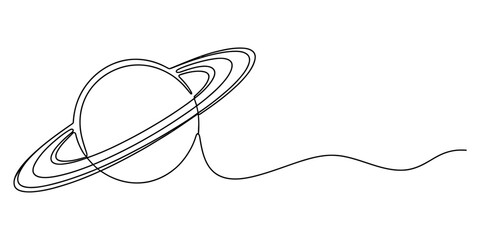 Obraz premium Continuous single line drawing of the planet Saturn with rings isolated on a white background Vector, illustration