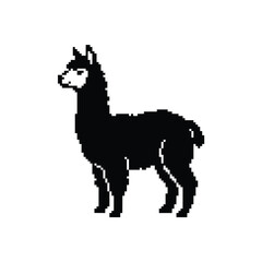 Fototapeta premium Black alpaca pixel art vector illustration of a cute llama animal for retro gaming design projects