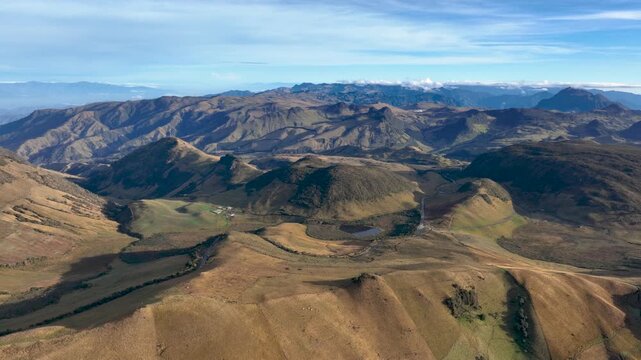 Nevado del Ruiz Snow Covered Volcano in the Colombian Andes. Establishing Shot. Aerial View.