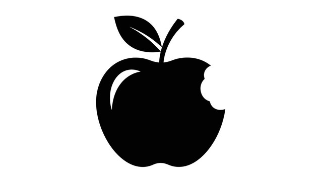 Black Apple Icon with Bite Mark - Simple Vector Graphic