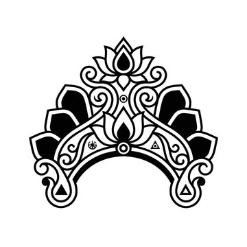 Ornamental Lotus Crown Vector Illustration &mdash; Decorative Floral Tiara Headpiece for Costume and Tattoo Design