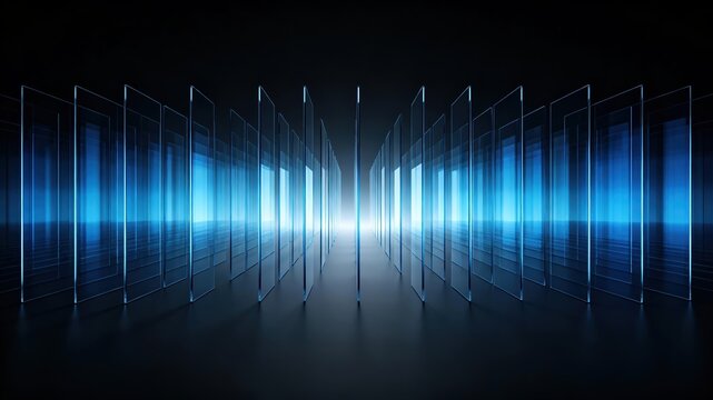 Futuristic corridor with glowing panels
