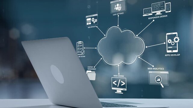 A robotic hand interacts with cloud technology, showcasing digital connections. represents innovation in app development and the future of responsive design solutions. Salient