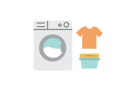 Washing Machine and Clothes Icon, Laundry and Cleaning Symbol, Vector Illustration
