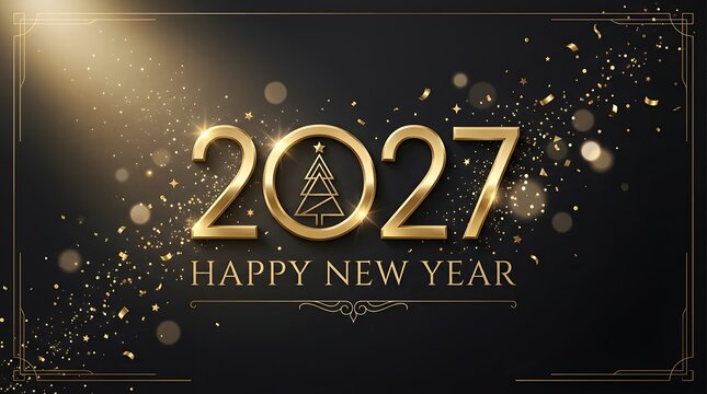 Happy new year 2027 golden text on black background