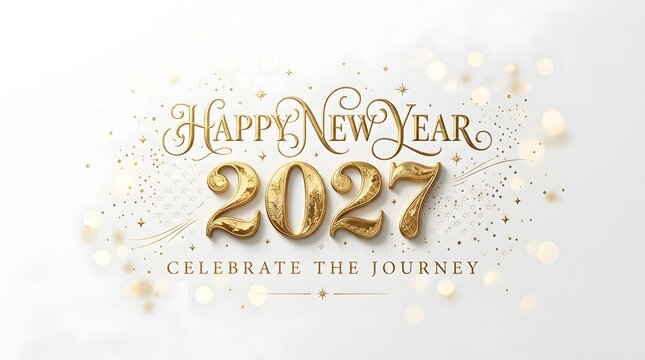 Elegant happy new year 2027 gold text isolated on white background