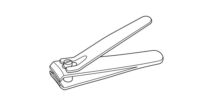 Metal nail clippers line drawing for personal hygiene care concepts.