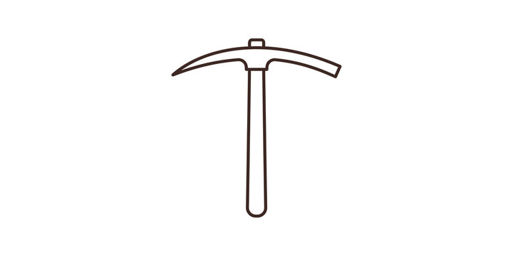 Industrial pickaxe tool line art icon depicting mining gear isolated base.