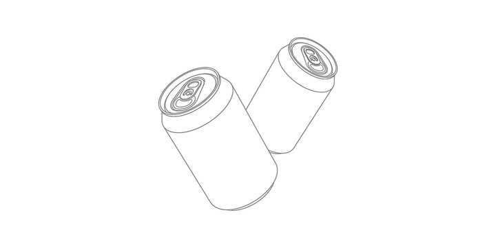 Two aluminum beverage cans line drawing vector on checkered backdrop.