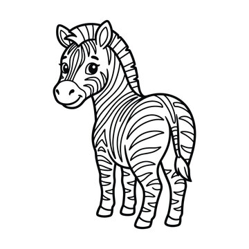 Cute baby zebra animal cartoon character outline line art coloring page