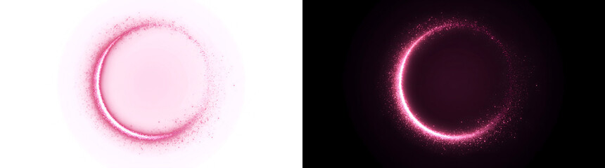 Glitter crescent of glowing pink light with sparkling dust for beauty designs in PNG, Transparent and Black Background Versions © mac
