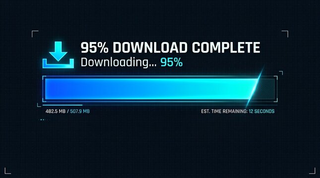 A Digital download progress bar showing ninety five percent completion