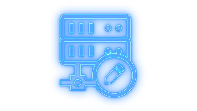 Glowing neon database server edit icon isolated on transparent background. Network configuration. Data management. Storage settings. System modification.