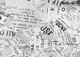 Vintage Newspaper Collage Background with Torn Newsprint Text © bigstokk