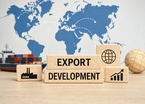 Export Development Concept Showing Global Trade Growth and Shipping Industry