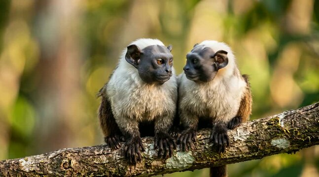 two pied tamarins close up at morning light in manaus brazil video
