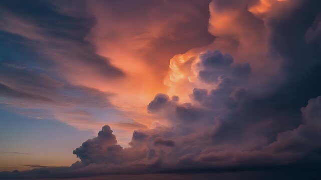A dramatic triptych of the sky, showcasing vibrant sunset clouds in fiery oranges and deep blues.