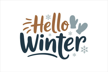 Decorative Hello Winter typography design with cute mittens and falling snowflakes for seasonal holiday greeting cards © Ayesha