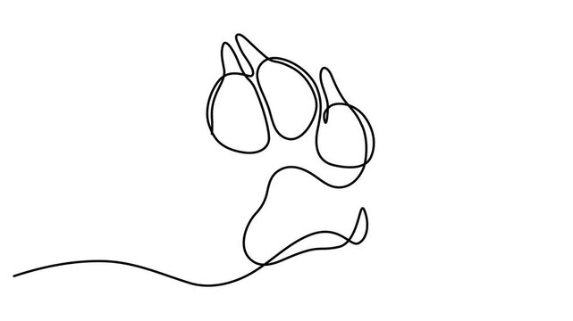 Animated self drawing of continuous line draw of Dog paw footprint continuous one line drawing animation, dog paw one line art, Full length one line animation. 4K