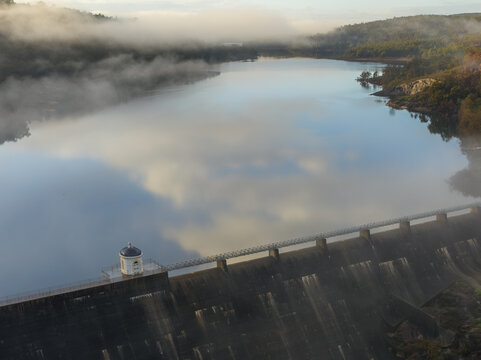 Mundaring Weir Dam and Reservoir in Morning Fog