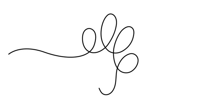 Animated self drawing of continuous line draw of Dog paw footprint continuous one line drawing animation, dog paw one line art, Full length one line animation. 4K