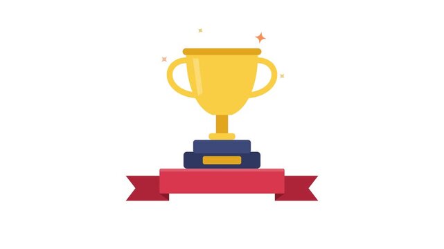 Animated Golden Trophy Cup on Podium Ribbon, Winner Champion 2D Motion Graphics Animation