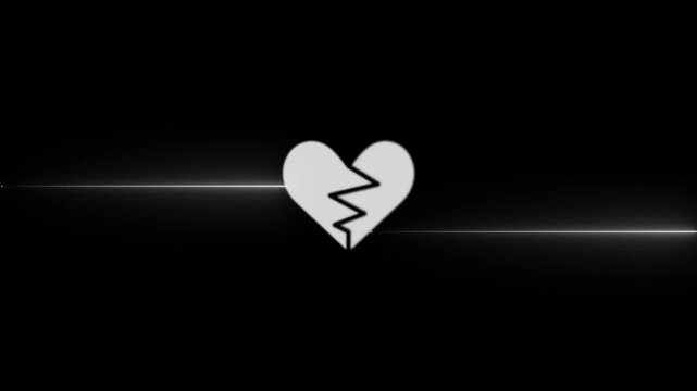Broken heart symbol with ekg pulse line animation, minimalist medical and relationship concept heart rate