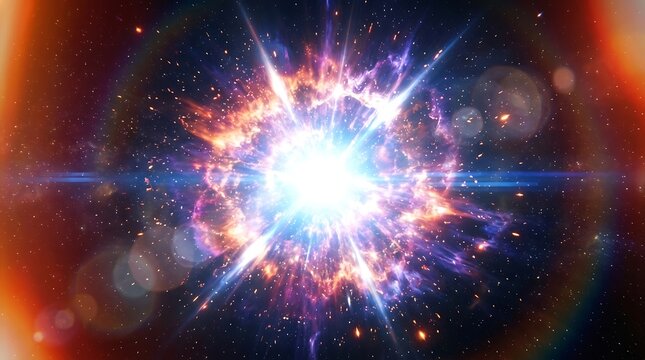 A giant supernova explosion occurring within deep space releases massive amounts of energy and starlight across the galaxy creating a celestial nebula formation that expands through the dark