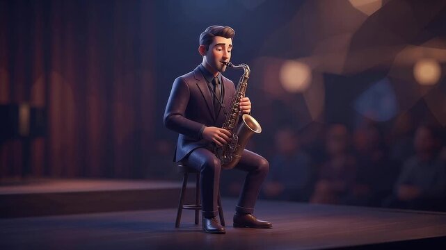 Smooth Jazz Musician Performing Saxophone Solo in Lounge Bar for Entertainment and Dynamic Event Video Background