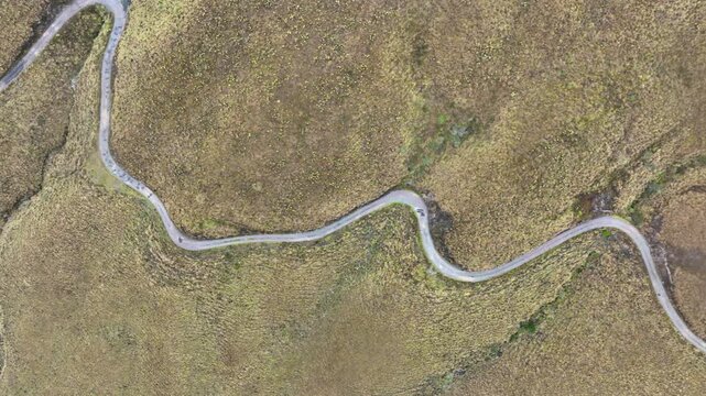Nevado del Ruiz Winding Mountain Road through the Colombian Andes. Establishing Shot. Aerial View.