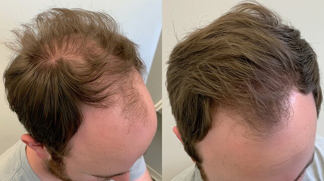 Before and After Comparison of Male Pattern Baldness Treatment Showing Significant Hair Regrowth
