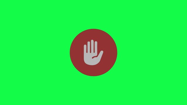 Animated stop hand sign in red circle, warning, prohibition, access denied and restriction concept, motion graphics