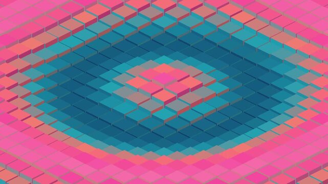 Coral Pink and Teal Blue Isometric Tile Grid Pattern Animation
