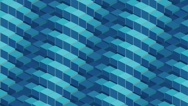 Blue isometric cube staircase pattern in deep ocean tones