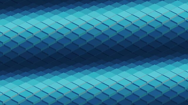 Blue and cyan isometric tile pattern in diagonal bands with smooth