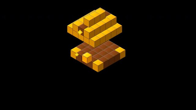 Pirate Golden Treasure Chest Animated Isometric Pixel Voxel Assembly in 4K Loop on Transparent Alpha Background
