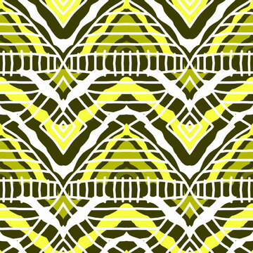 Yellow, olive green and white abstract chevron zig zag seamless pattern vector illustration