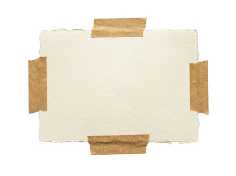 Rectangular piece of paper with brown adhesive tape on the four corners