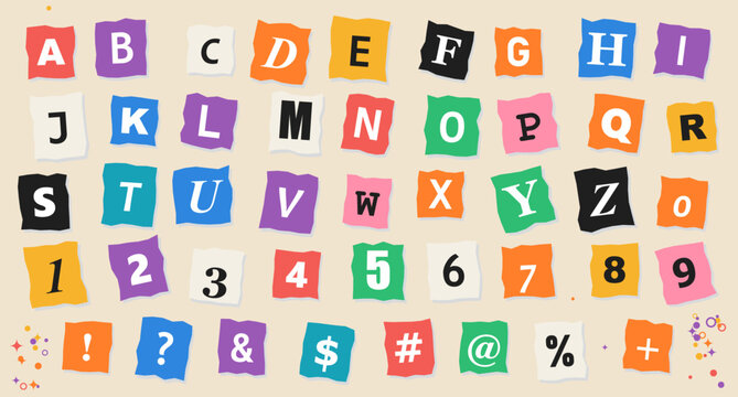 Set of 44 ransom note alphabet illustrations vector