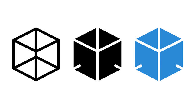 Three dimensional geometric cube icon design set vector illustration collection