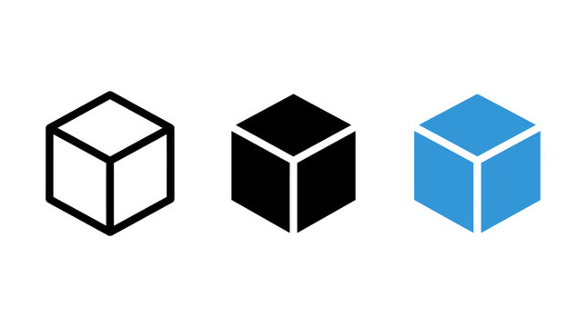Three isometric cube icon style variants vector illustration graphic asset design
