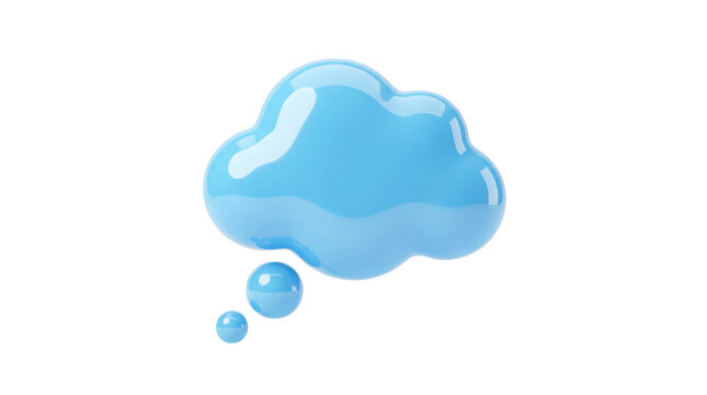 Glossy 3d blue cloud thought bubble isolated on transparent background