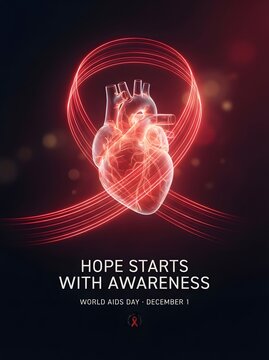 Human heart glowing with red energy lines symbolizing health and medical research