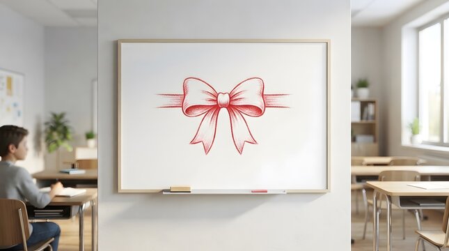 Abstract pink and red watercolor bow art hangs on a neutral wall in a modern room